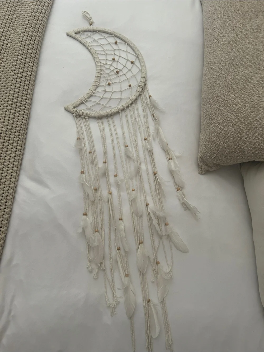 Boho Crescent Moon Dreamcatcher Wall Hanging - Cream